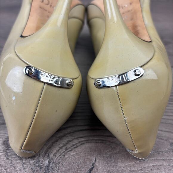 CHRISTIAN DIOR Beige Leather Peep-Toe Platform High Heels Pumps Women's 7 / 38 - Picture 9 of 10